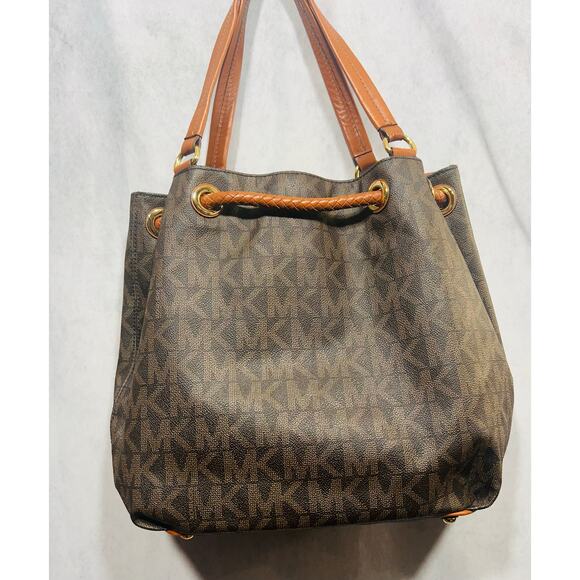 MICHAEL Michael Kors Brown Signature Coated Canvas Drawstring Shoulder Bag - Picture 5 of 16